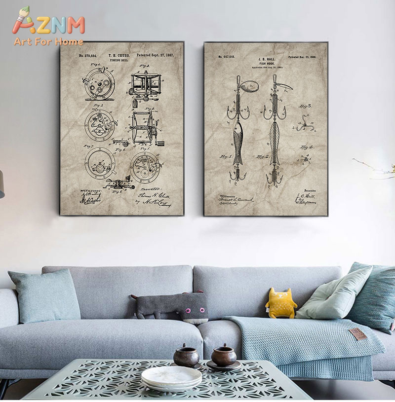 Fishing Hook - AZNM Vintage Fishing Patent Canvas Wall