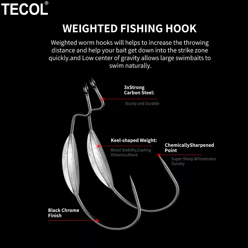 TECOL 3PCS 6/0 8/0 10/0 Weight – обзор и цена Fishing Hook Weedless