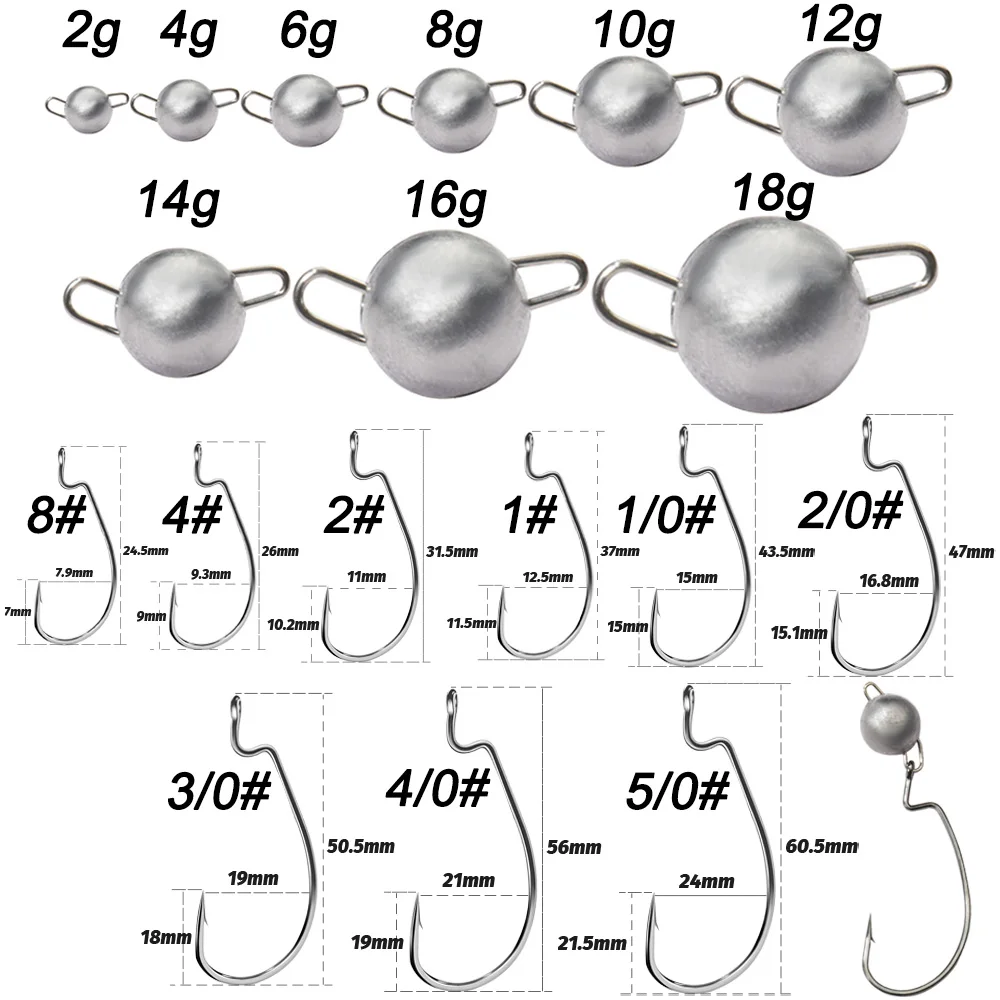 5Pcs Metal Jig Head Worm Hooks – обзор и цена Fishing Hook Weedless