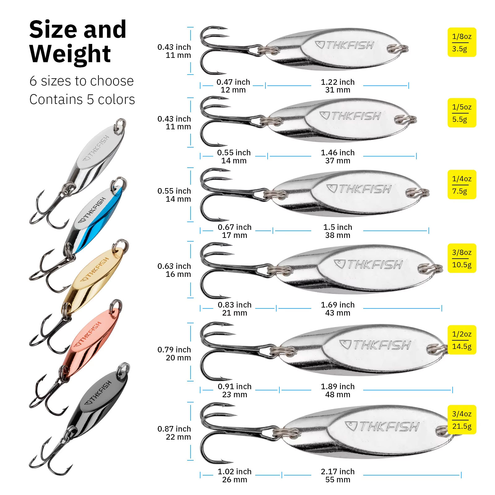 5pcs Metal Spinner Spoon Lures – обзор и цена Fishing Hook Treble